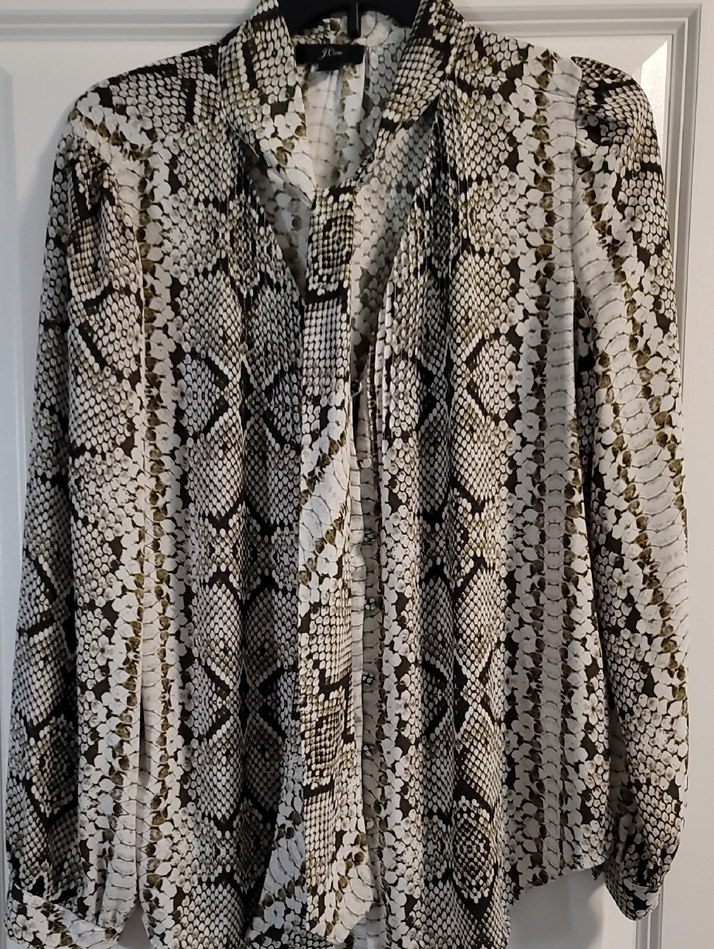 J. Crew Snake Print Long Sleeve Blouse in Black, White & Olive